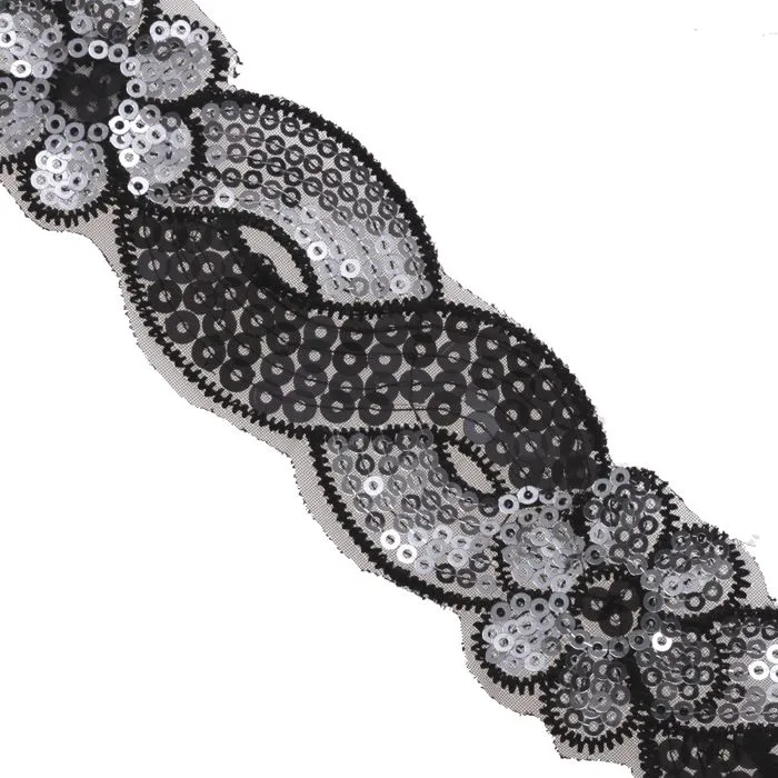 1 1/2" Floral Scroll Sequin Trim : 310142SQ (2 Colors)