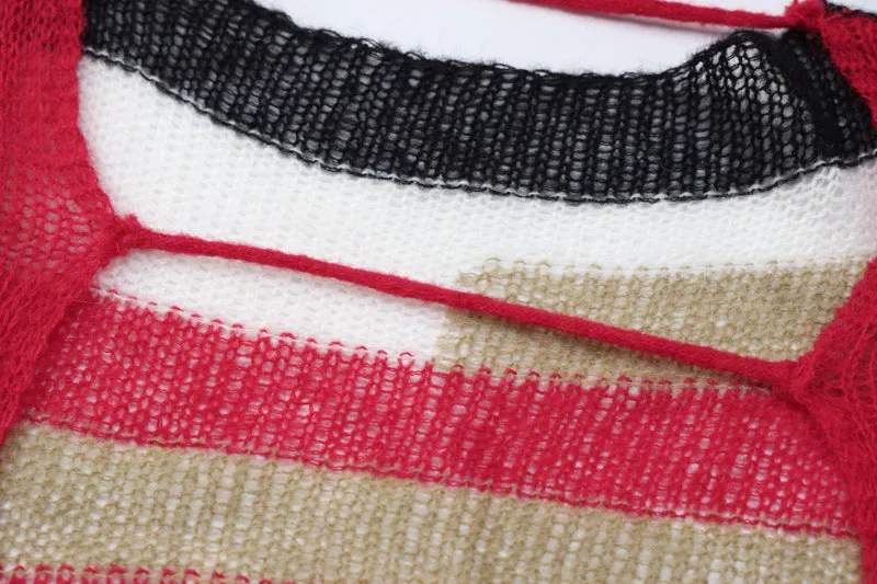 10682 O Neck Knitting Long Sleeve Hollow Out High Waiat Backless Colorful Sweater New Fashion Winter Wholesale Clothes