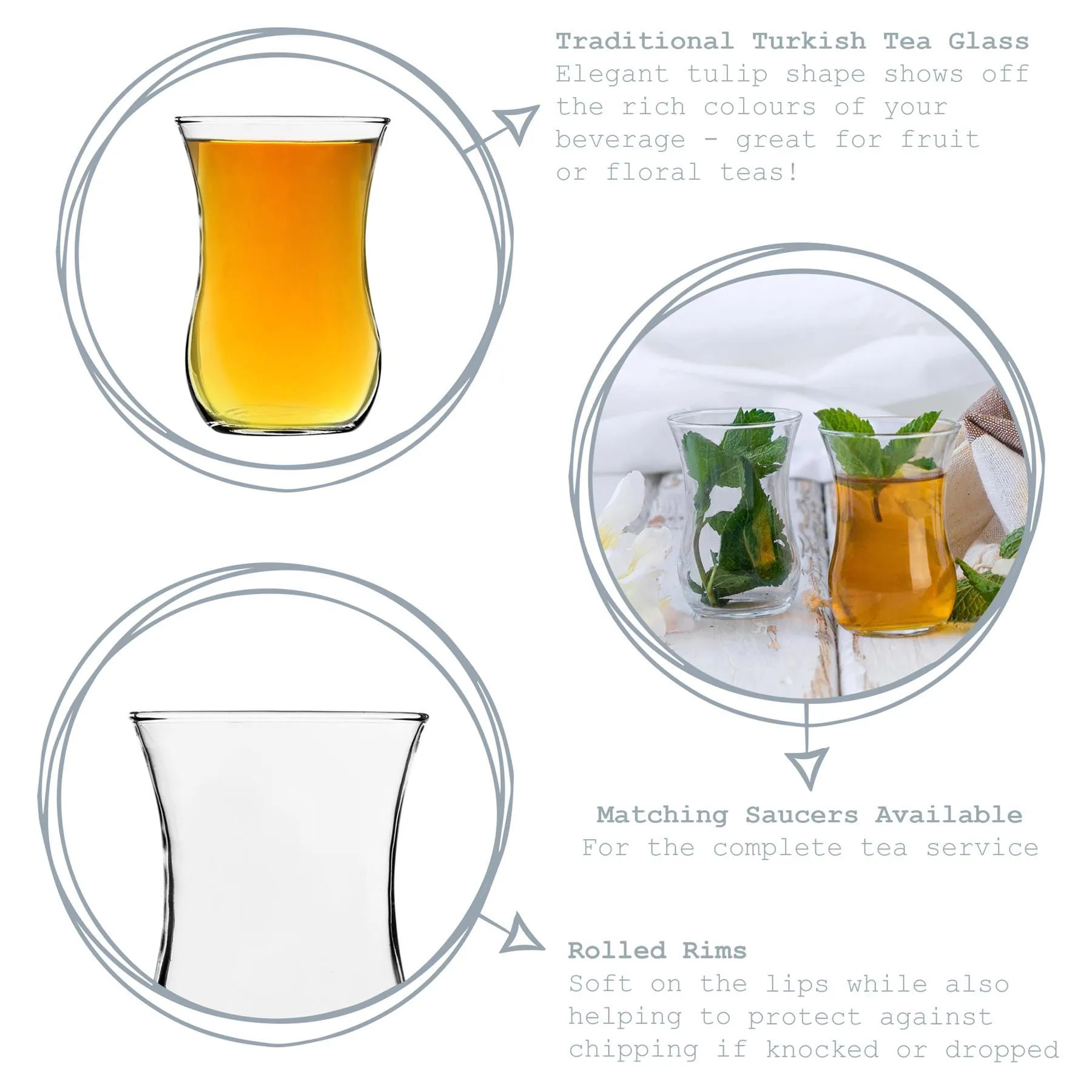115ml Klasik Glass Turkish Tea Cups - Pack of Six - By LAV