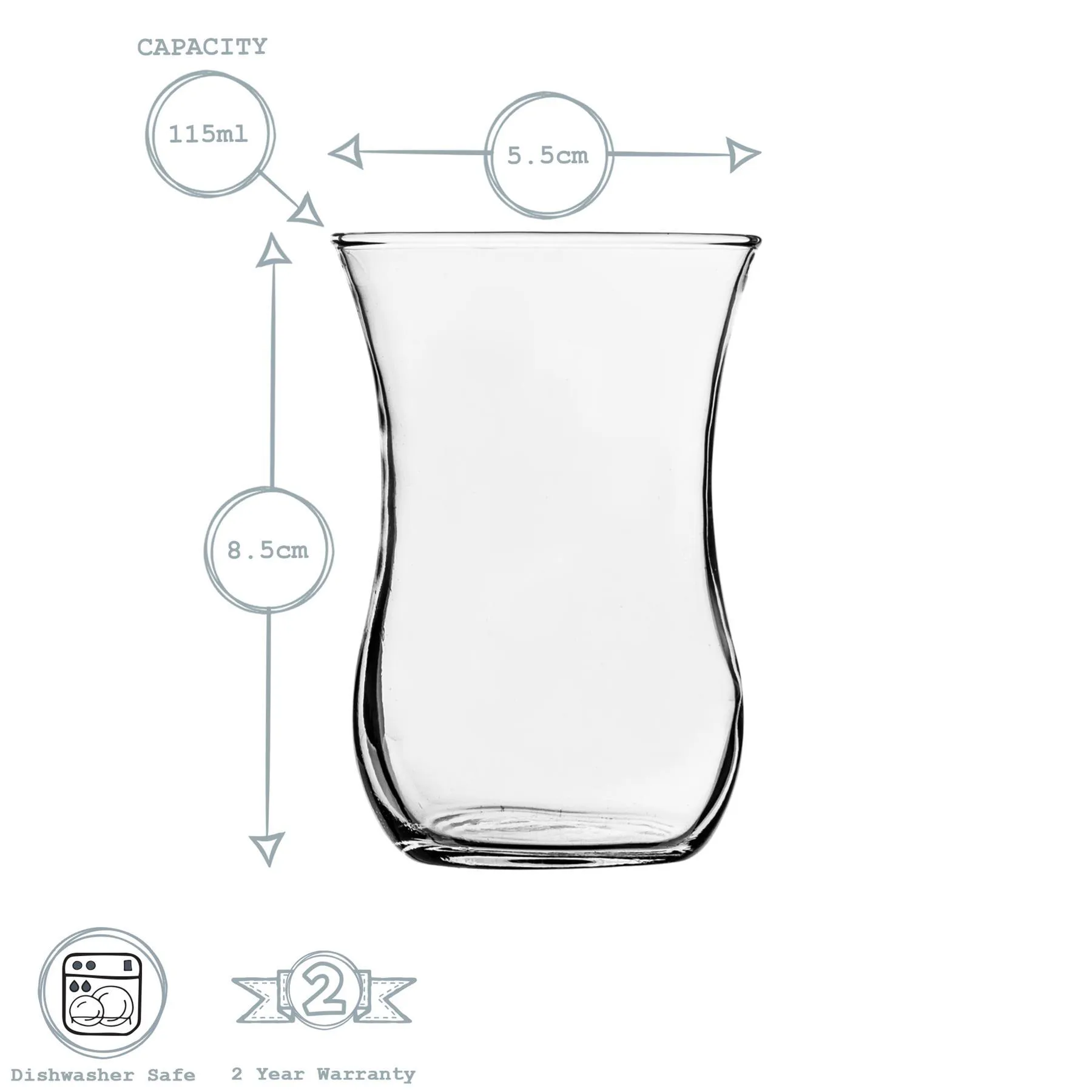 115ml Klasik Glass Turkish Tea Cups - Pack of Six - By LAV
