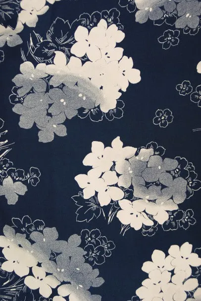 1930's Arthur Weiss Blue & Ivory Floral Print Silk Balloon-Sleeve Dress