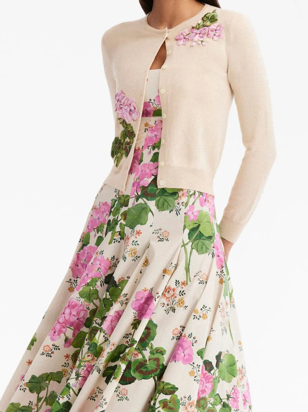 23FE145EER Long sleeve geranium embroidered cardigan