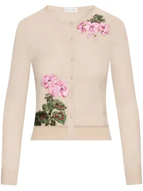 23FE145EER Long sleeve geranium embroidered cardigan