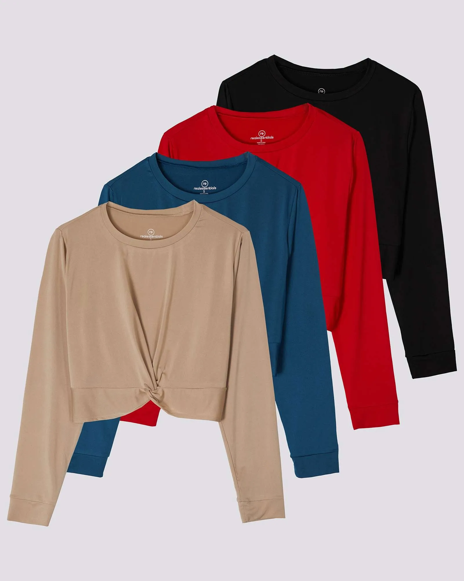 4 Pack: Women's Long-Sleeve Twist Front T-Shirt (Available in Plus Size)