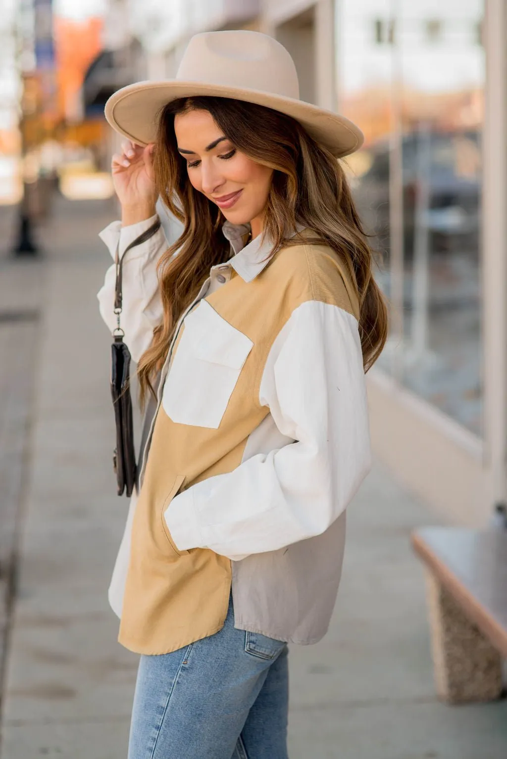 Abstract Blocked Button Up