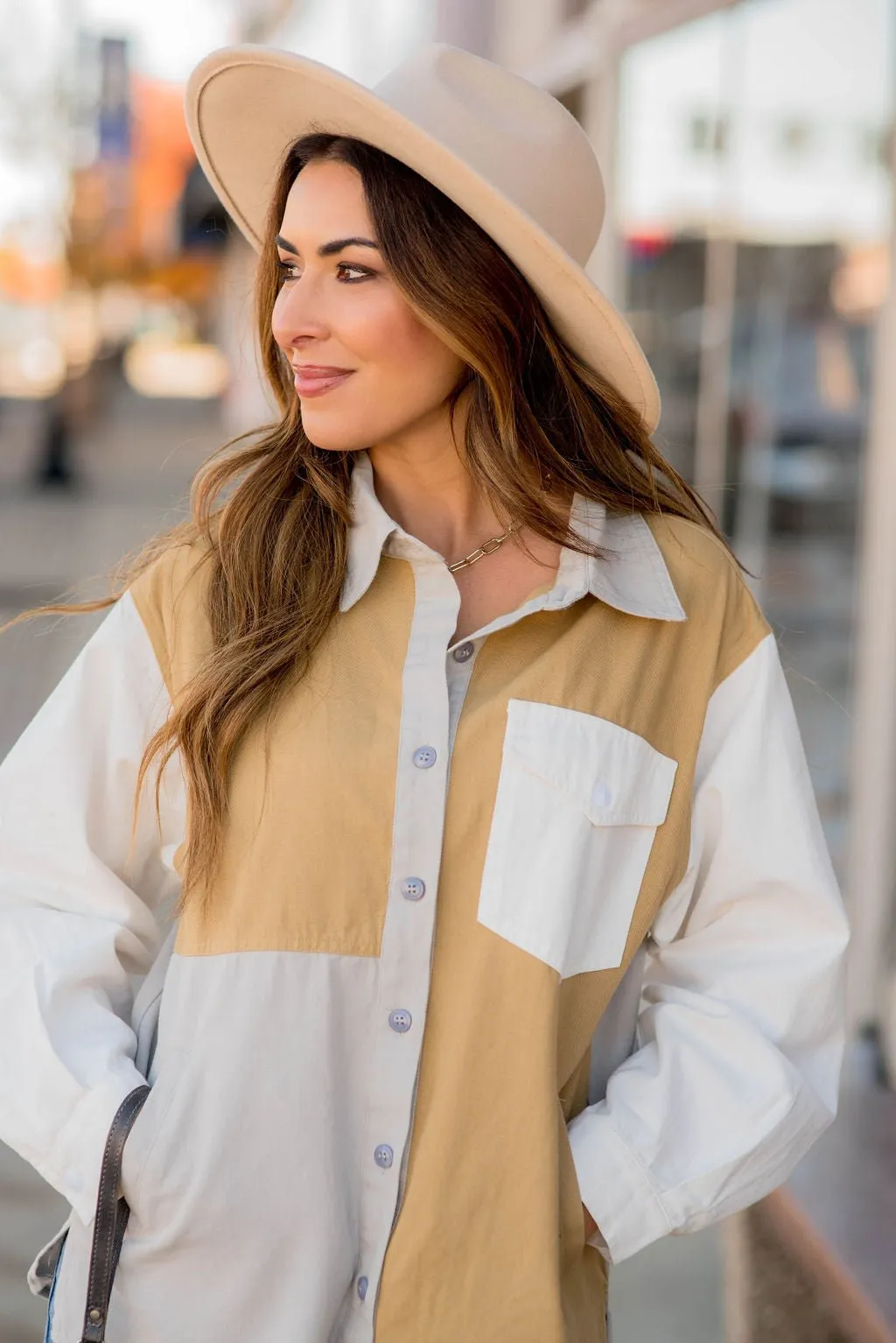Abstract Blocked Button Up
