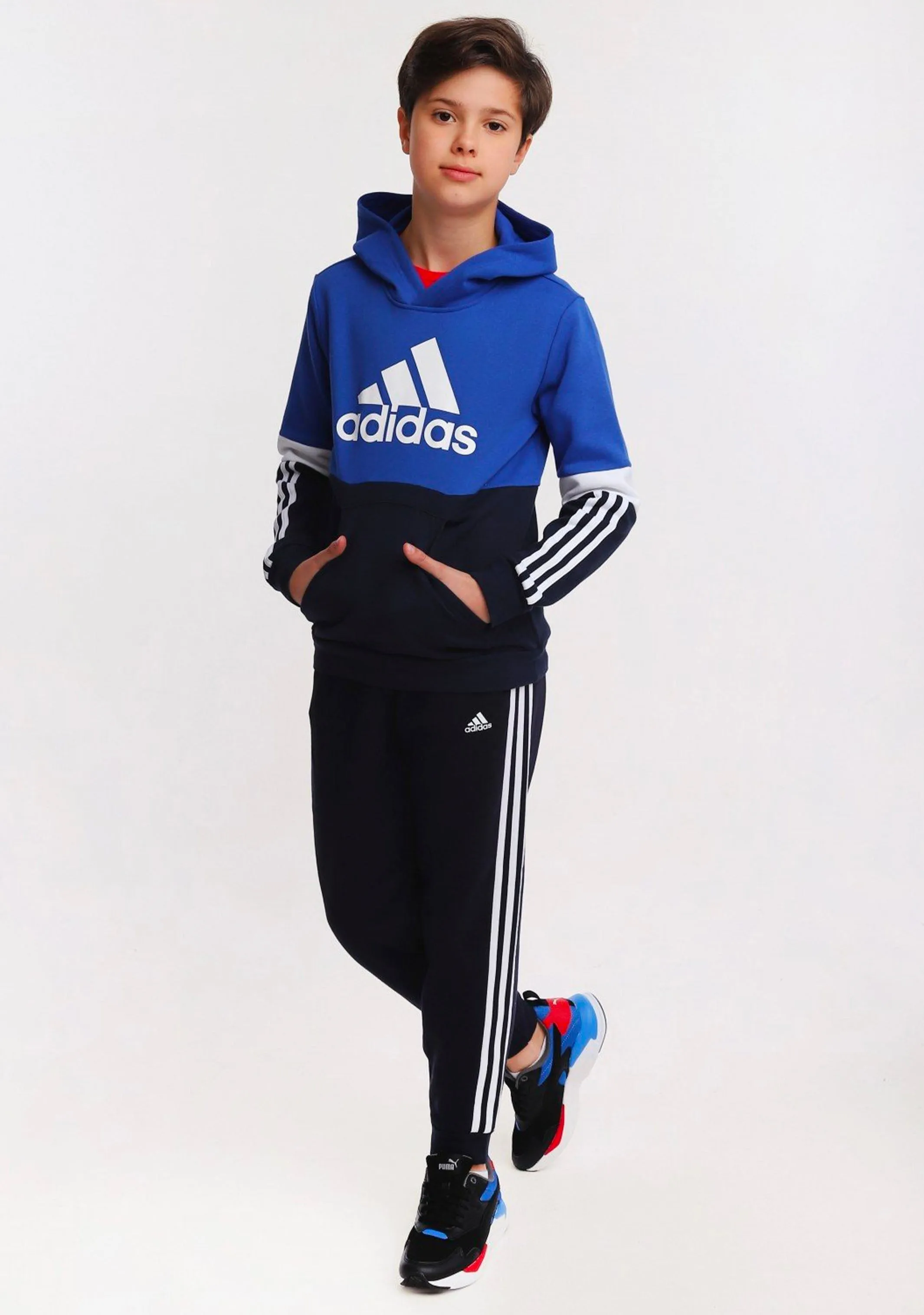 Adidas Boys 3 Stripe Fleece Pants Navy <br> GQ8898