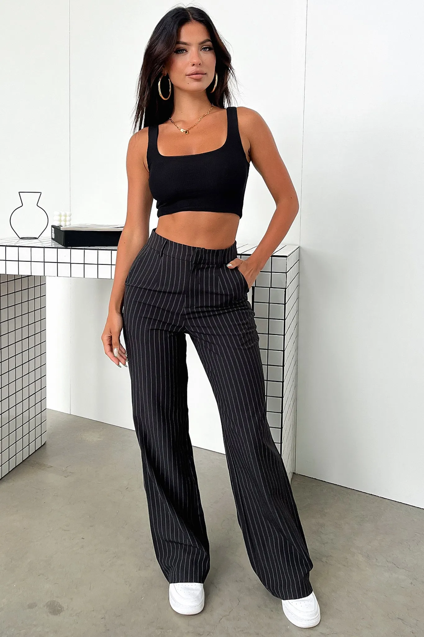 Alaric Pants - Black Pinstripe