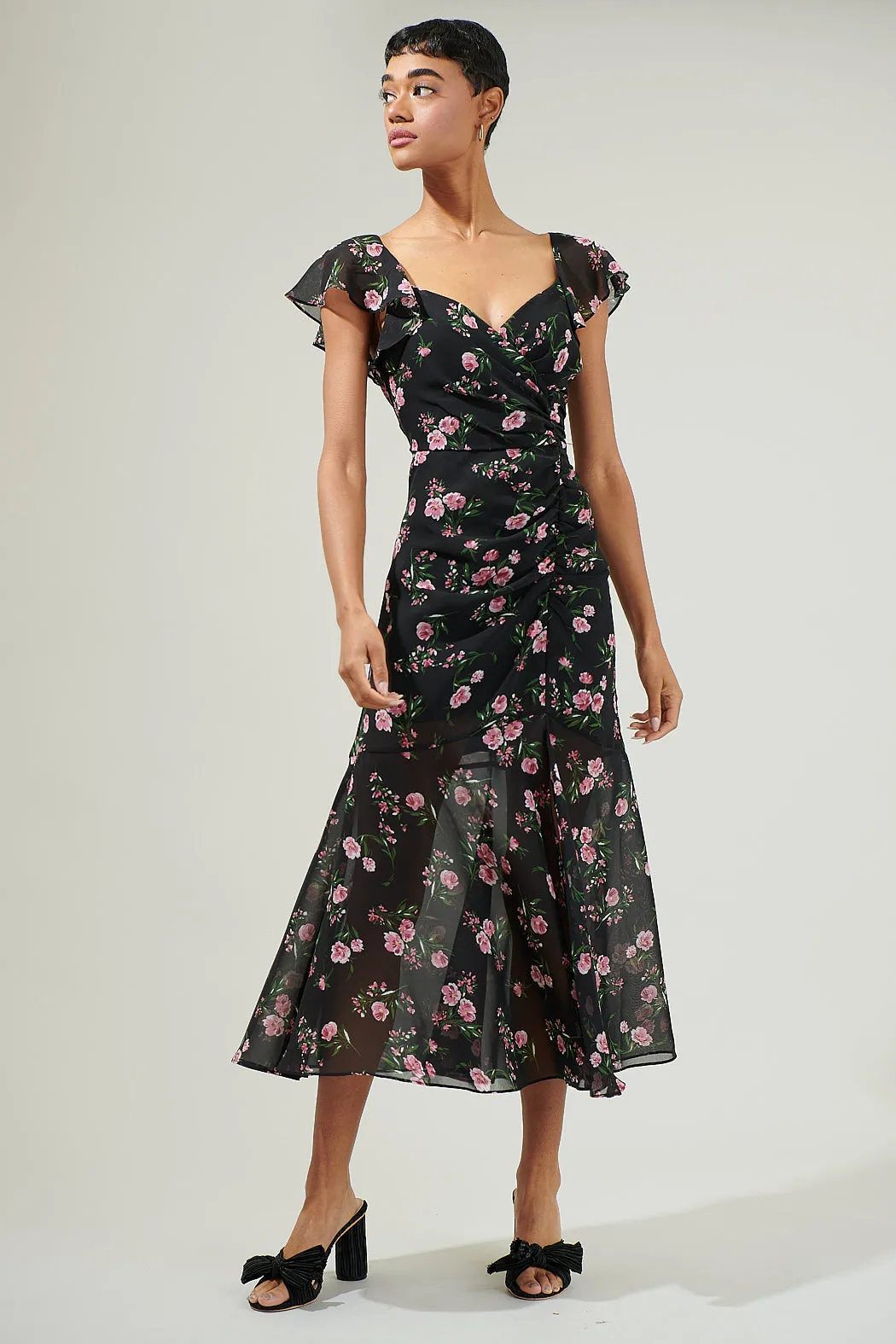 Albany Floral Nadia Ruched Midi Dress