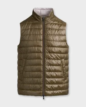 Army Green And Light Silver Reversible Puffer Vest