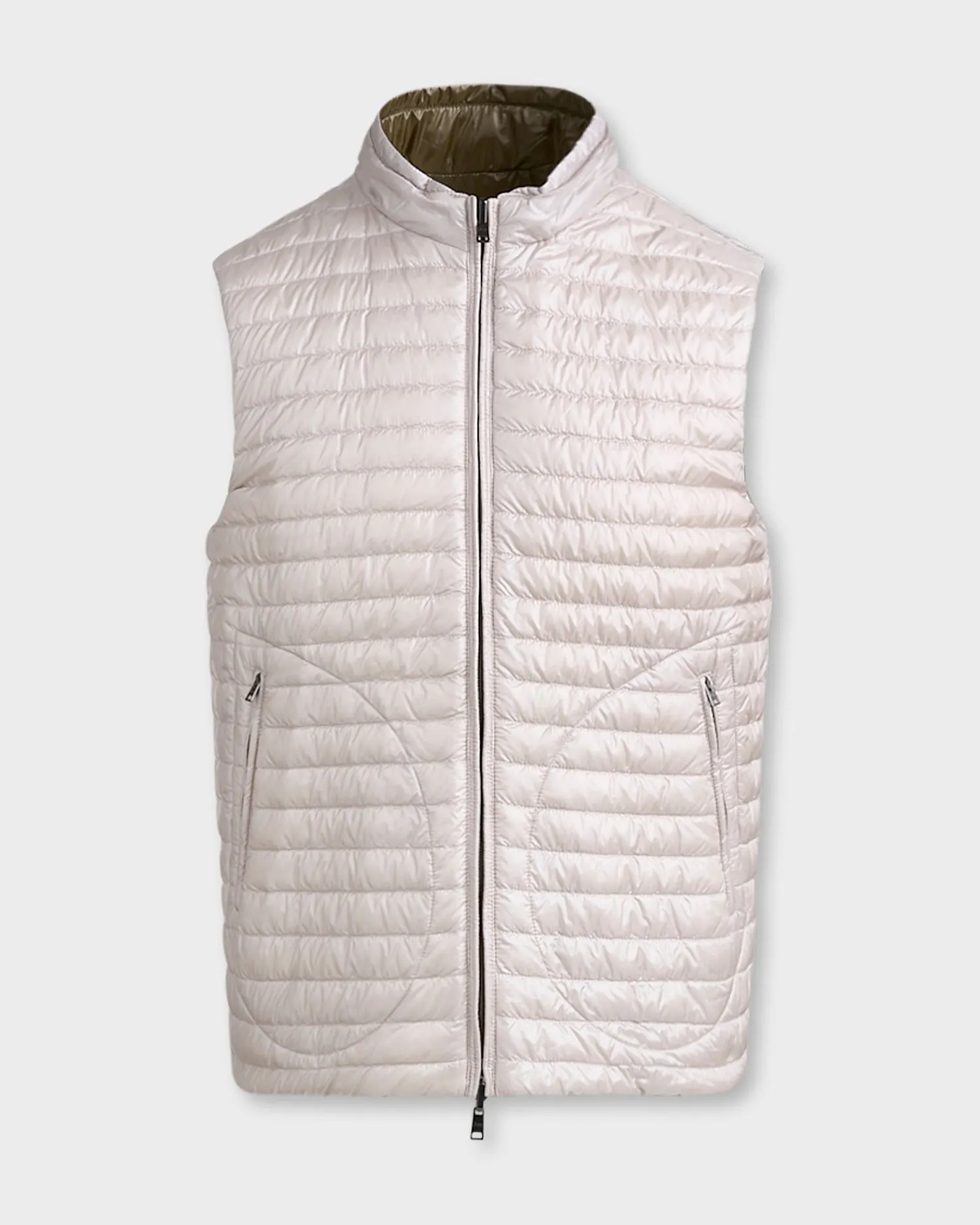 Army Green And Light Silver Reversible Puffer Vest