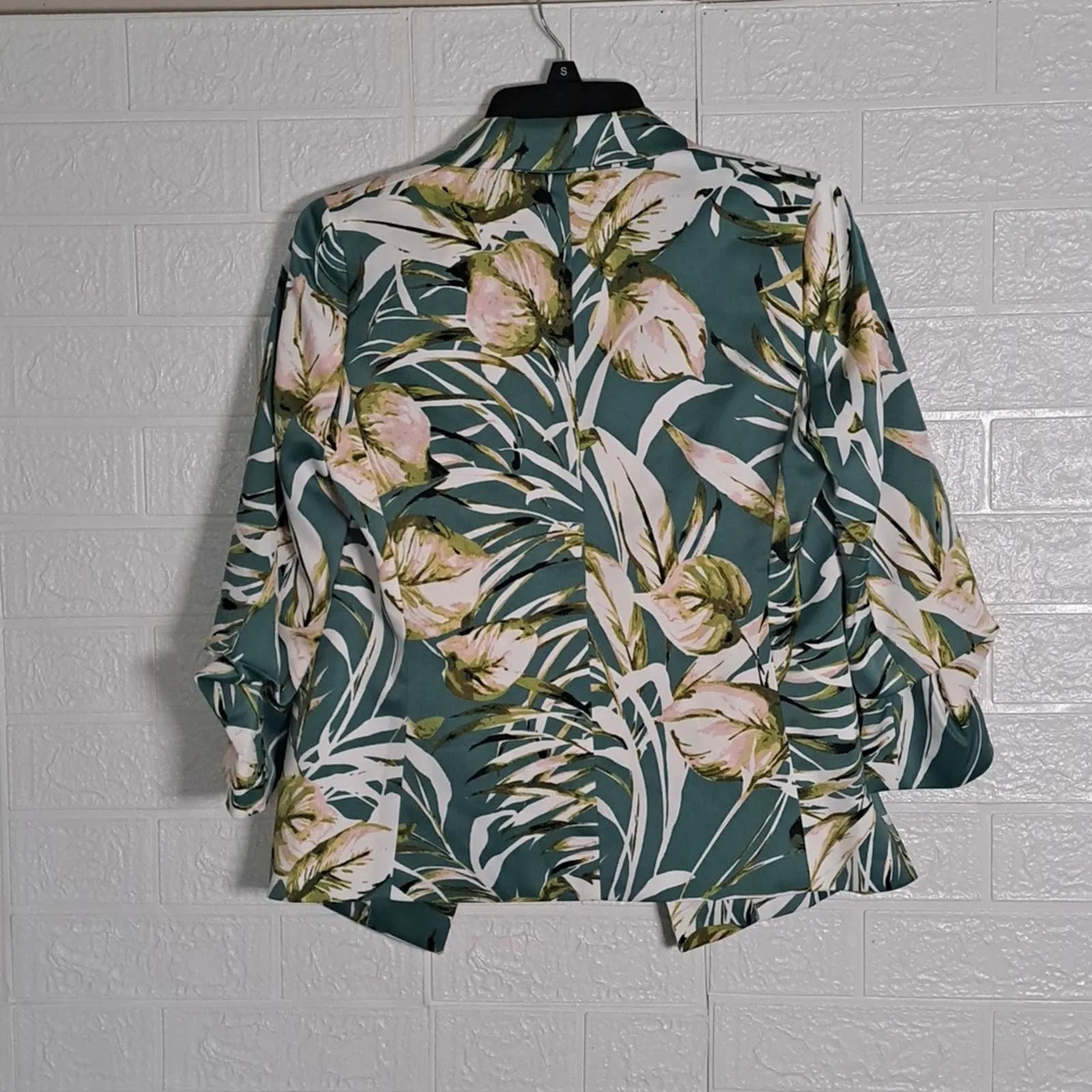 Bar III Palm Print Satin Open-Front Jacket XS