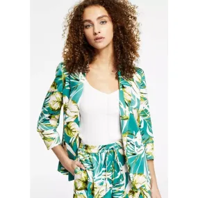 Bar III Palm Print Satin Open-Front Jacket XS