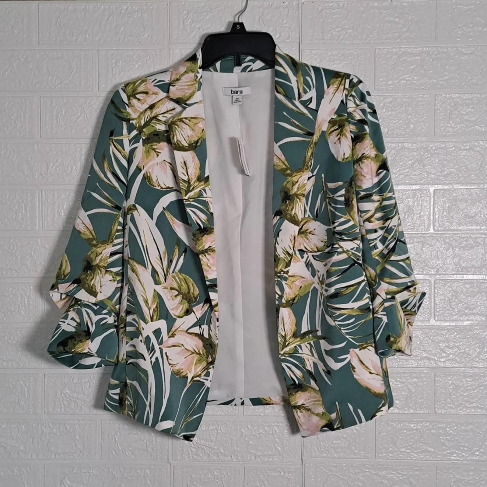 Bar III Palm Print Satin Open-Front Jacket XS