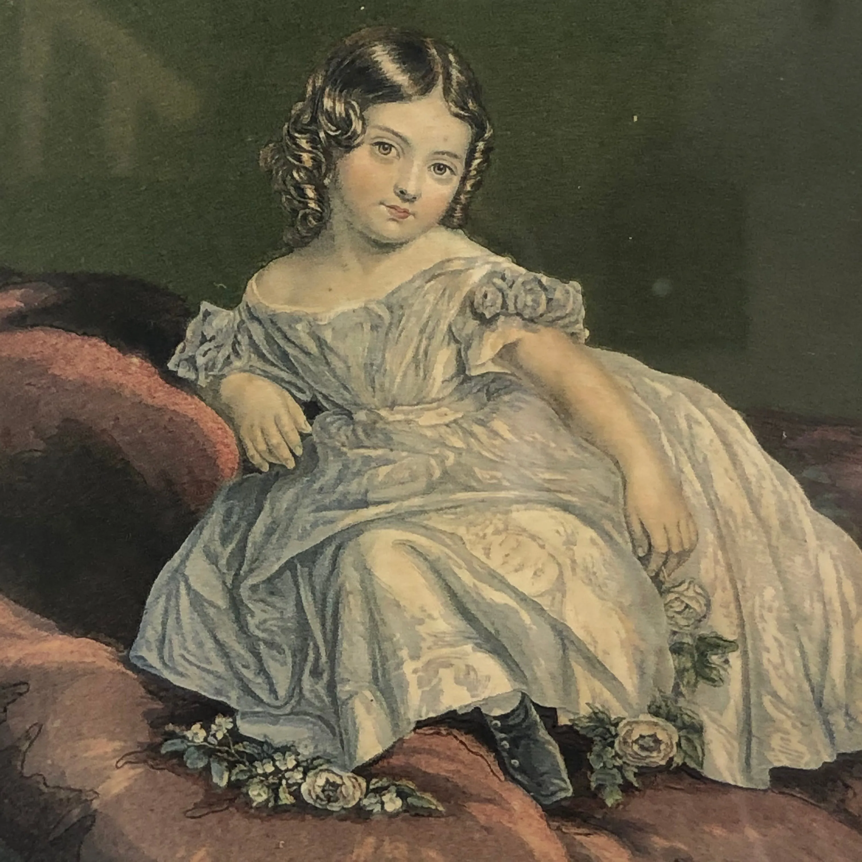 Baxter Oil Print Of Graceful Young Girl Victorian Antique c1900