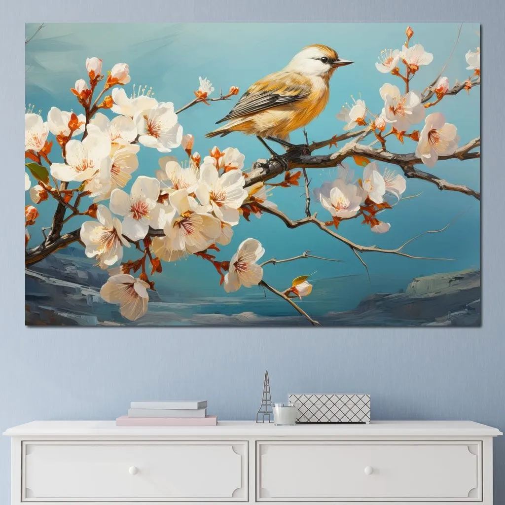 Bird on a Almond Tree Branch