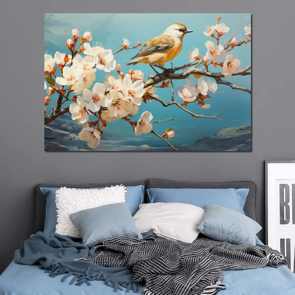 Bird on a Almond Tree Branch