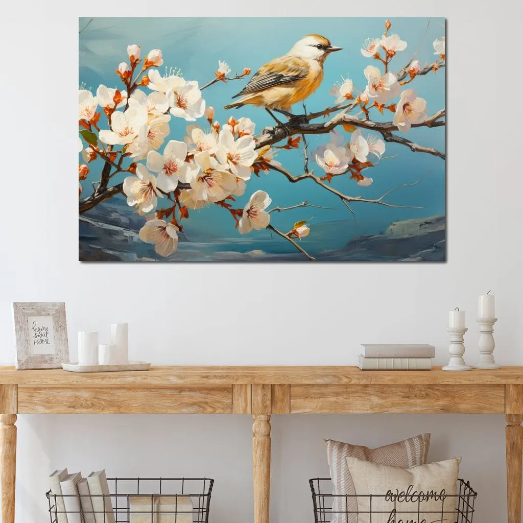 Bird on a Almond Tree Branch
