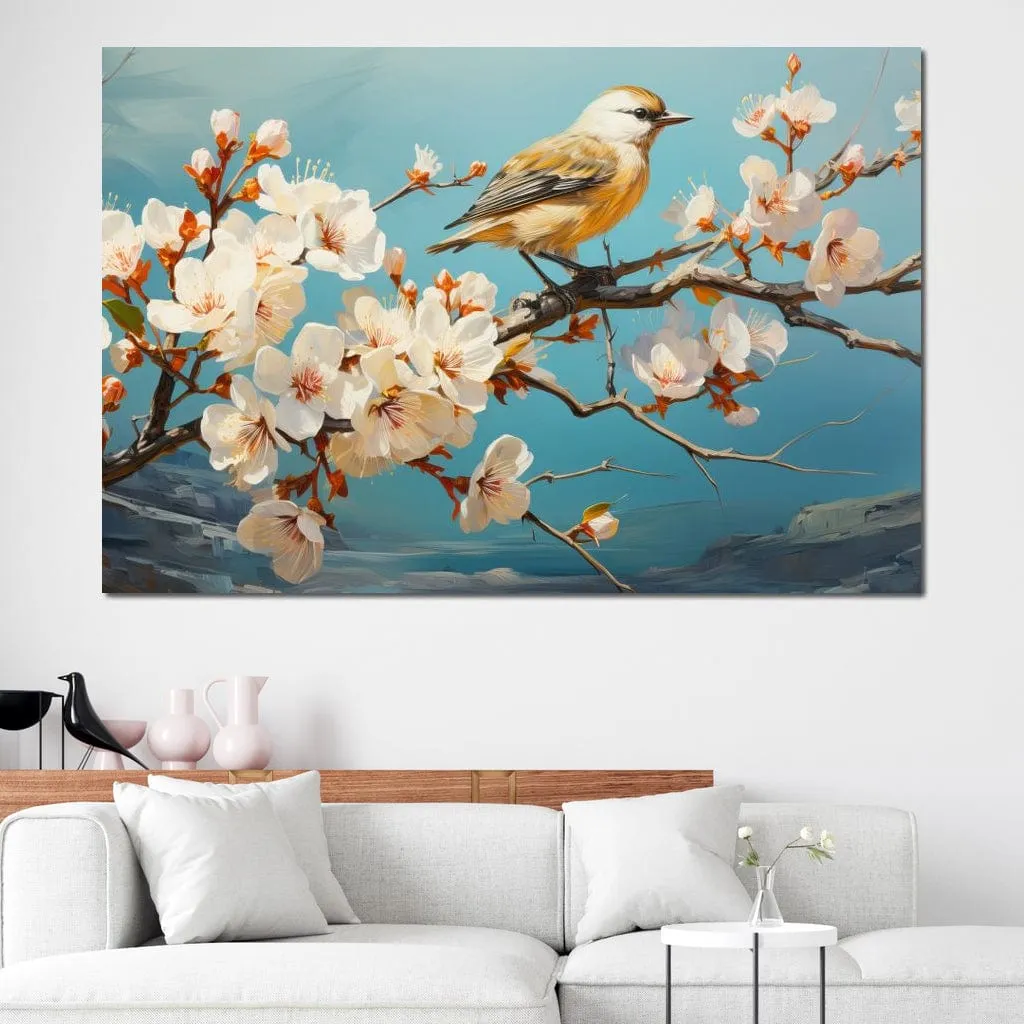 Bird on a Almond Tree Branch