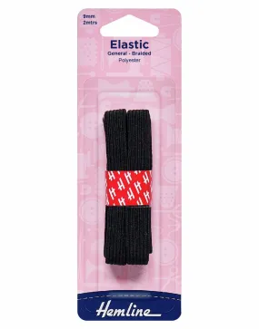 Black Braided Elastic, 9mm x 2m