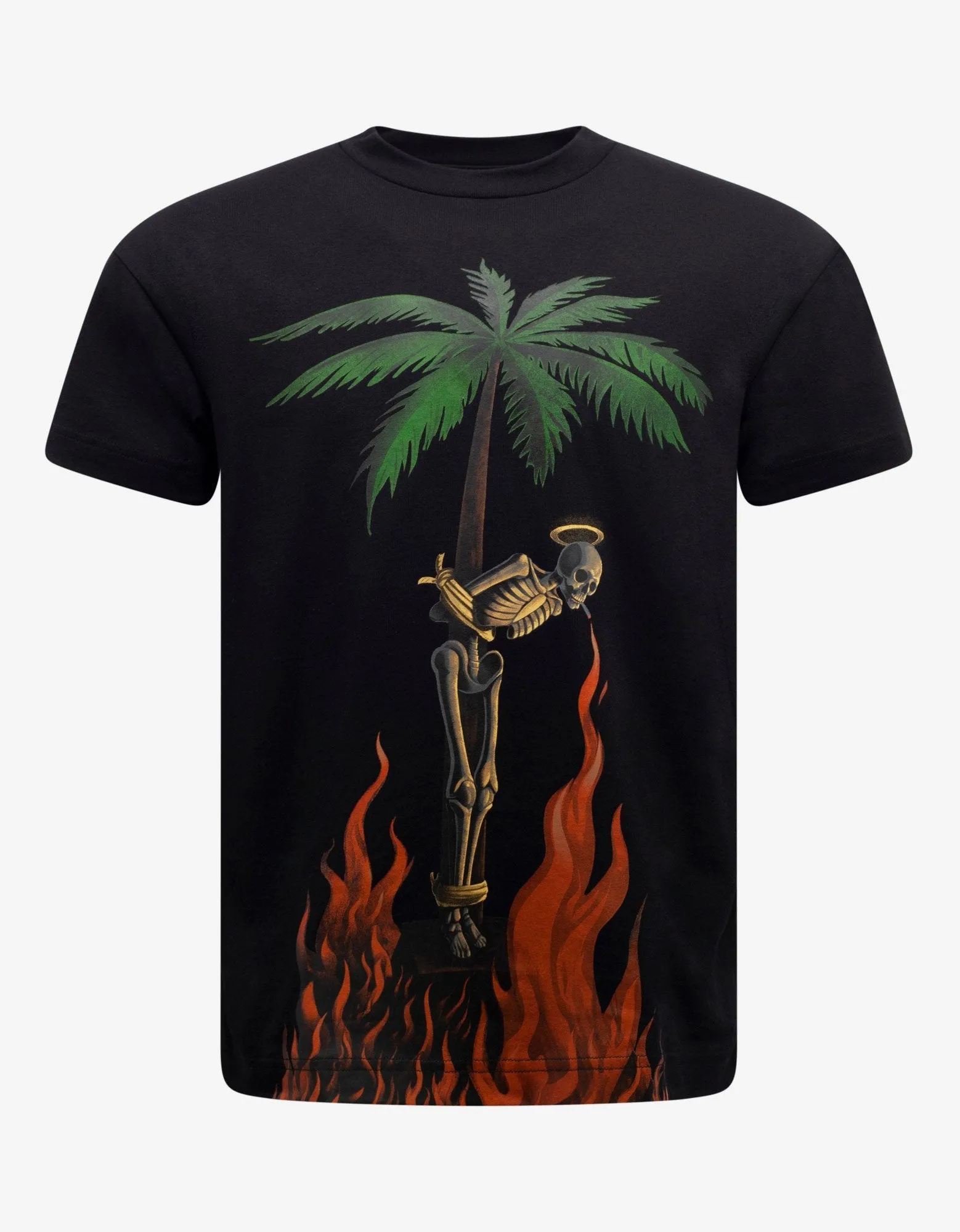 Black Burning Skeleton Print T-Shirt -