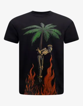 Black Burning Skeleton Print T-Shirt -