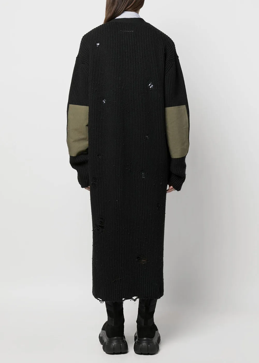 Black Distressed Knitted Cardi-Coat
