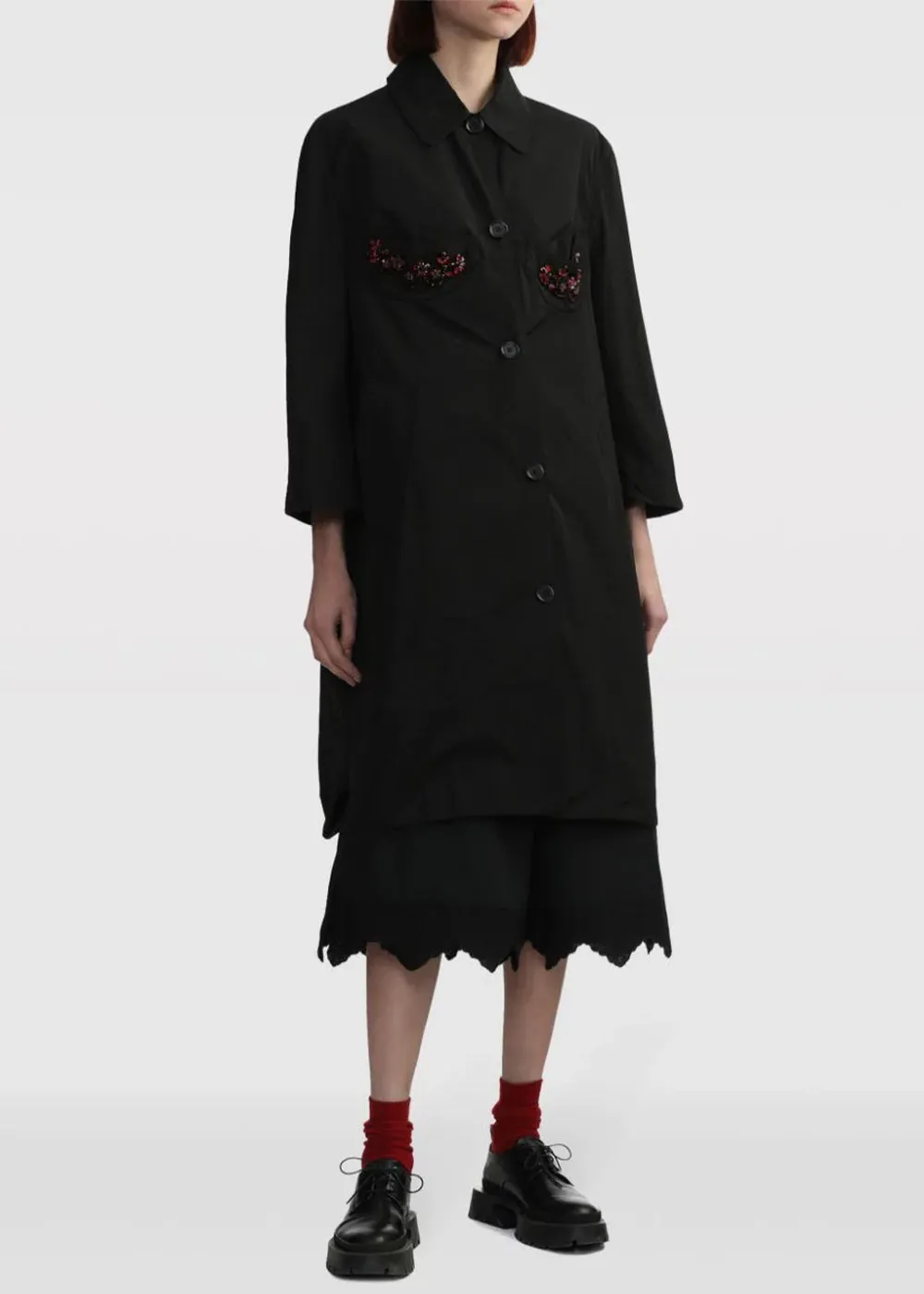 Black Embellished Single-Breasted Coat