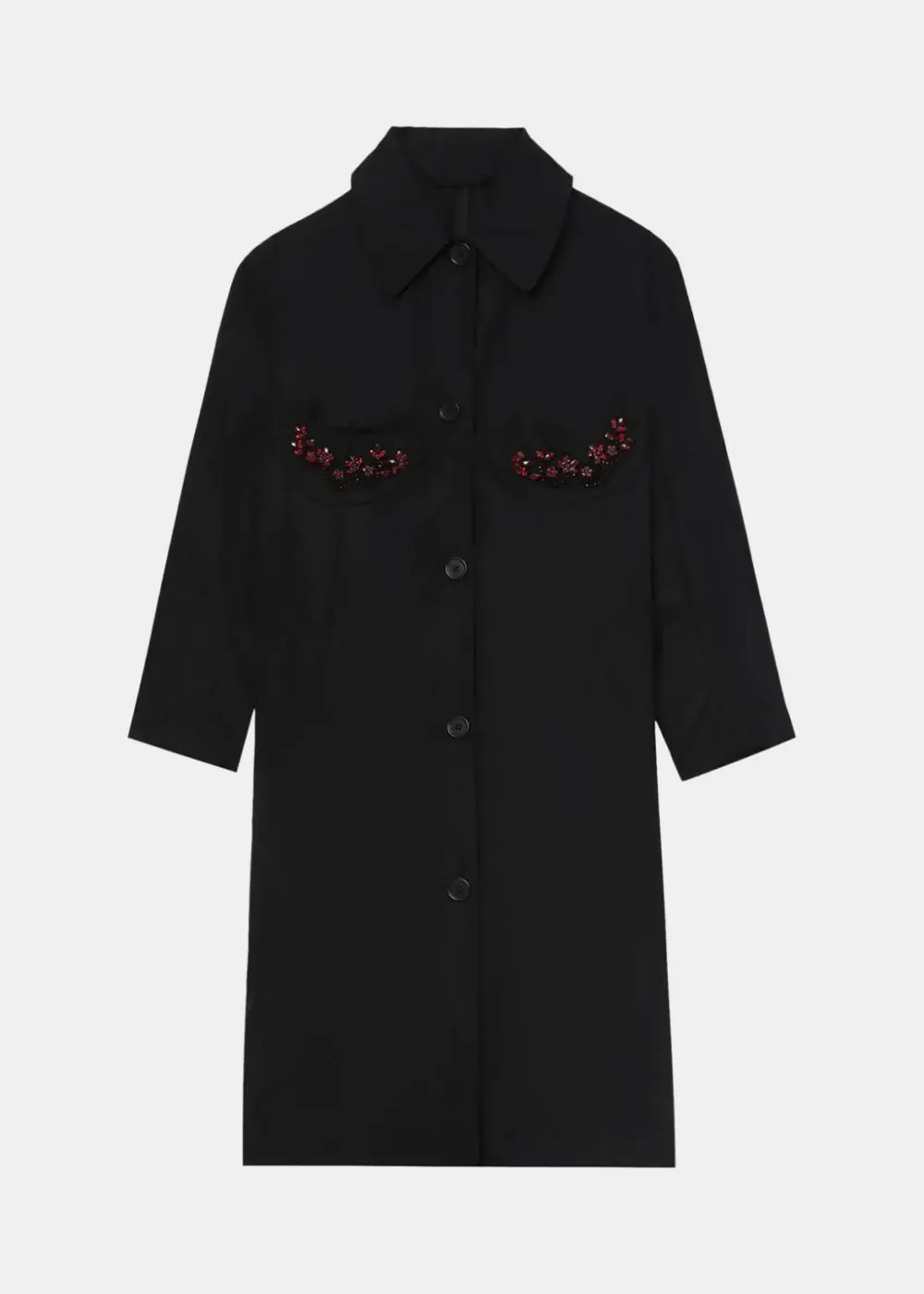 Black Embellished Single-Breasted Coat