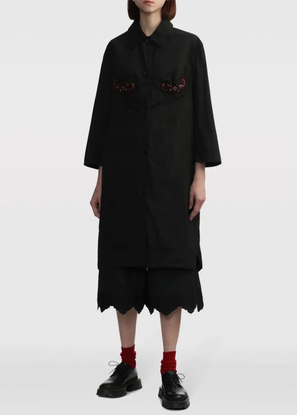 Black Embellished Single-Breasted Coat