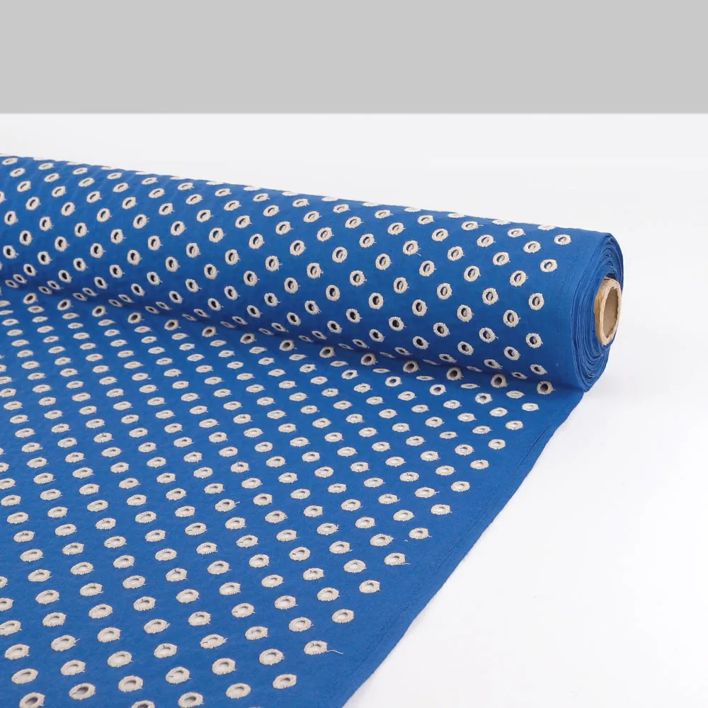 Broderie Anglaise Spot Cotton - Cerulean