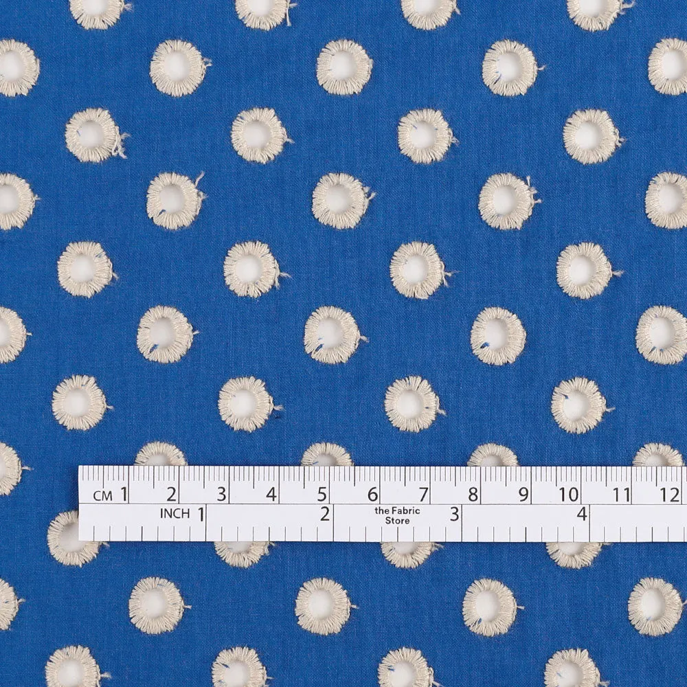 Broderie Anglaise Spot Cotton - Cerulean