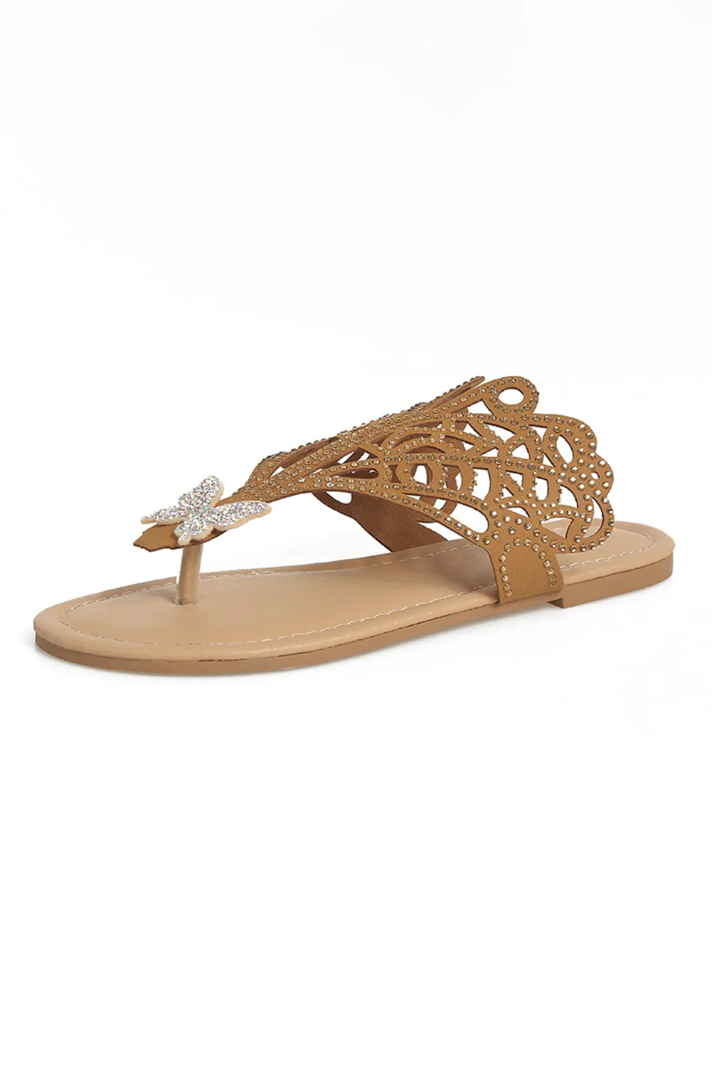 Brown Hollow Out Diamond Butterfly Thong Slippers