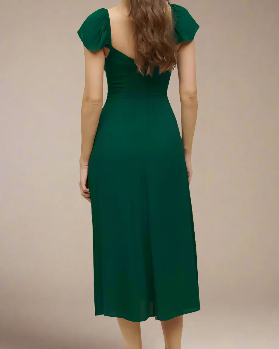 Cadee Chiffon V-neck Dress with Cap Sleeves