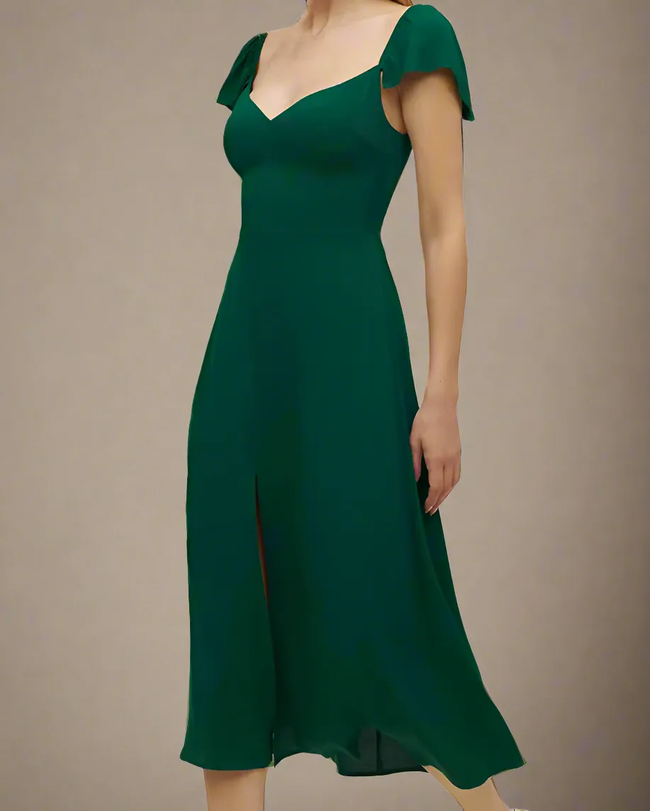 Cadee Chiffon V-neck Dress with Cap Sleeves