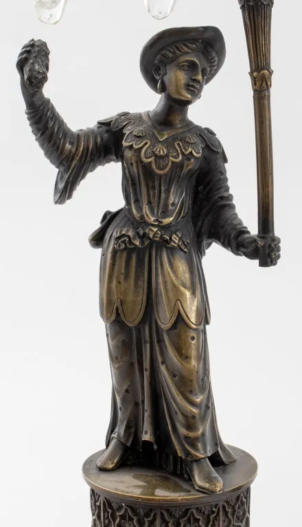 Chinoiserie Patinated Brass Figural Candelabra, 2