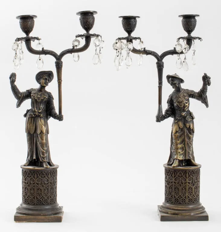 Chinoiserie Patinated Brass Figural Candelabra, 2