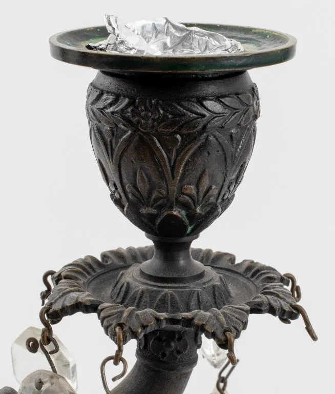 Chinoiserie Patinated Brass Figural Candelabra, 2