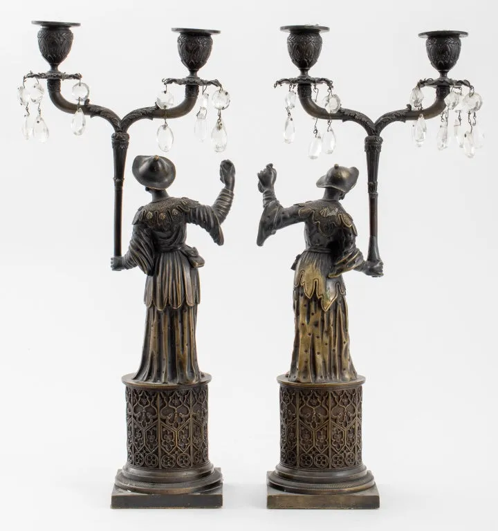 Chinoiserie Patinated Brass Figural Candelabra, 2
