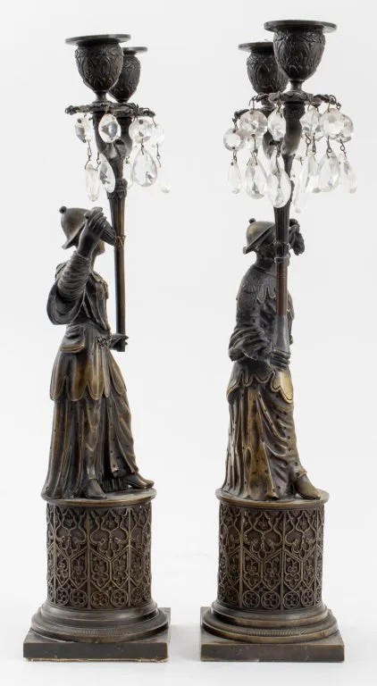 Chinoiserie Patinated Brass Figural Candelabra, 2