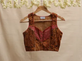 Cider orange, Kalamkari, Hand embroidery blouse