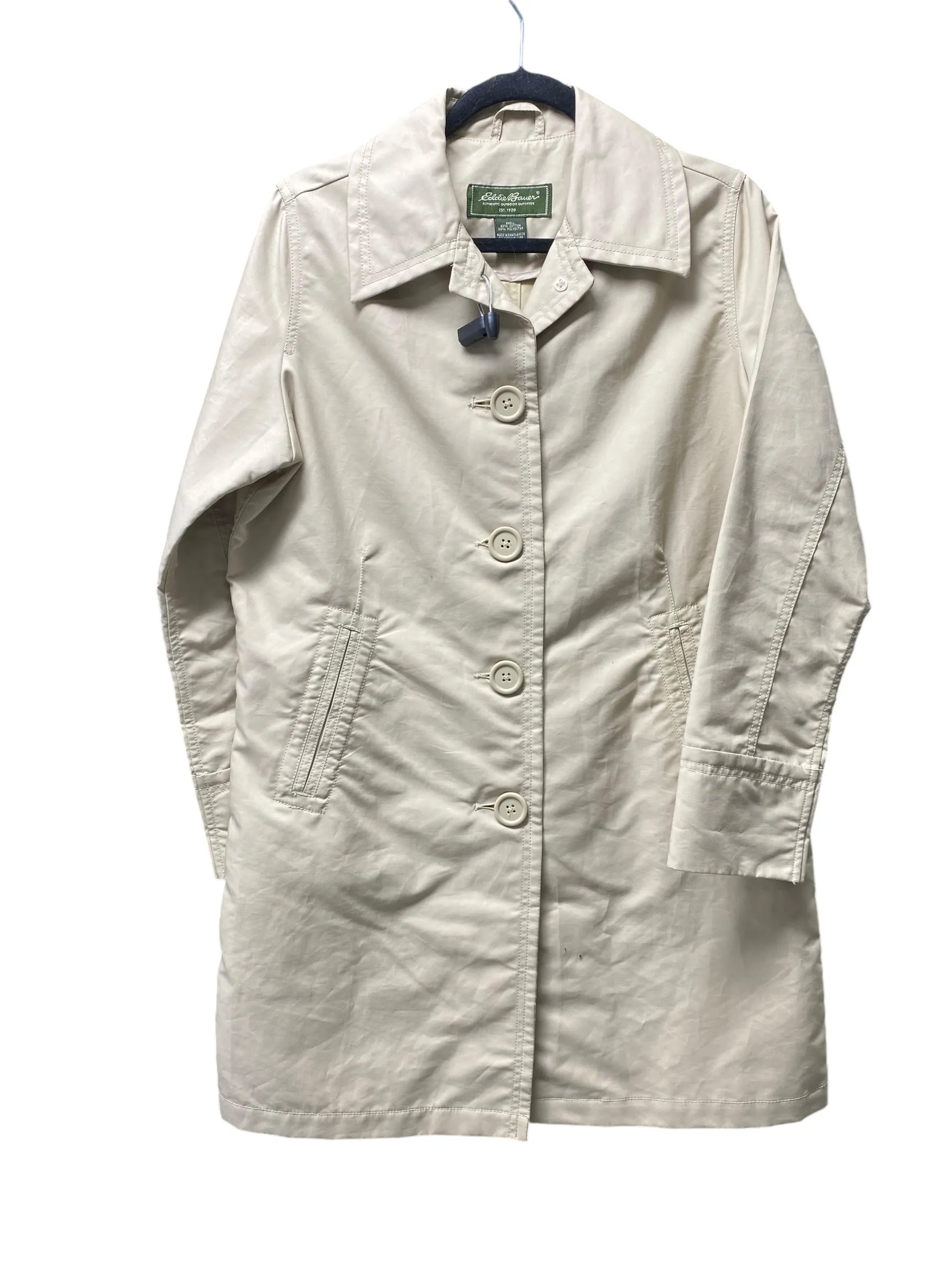 Coat Trench Coat By Eddie Bauer In Tan, Size: Petite  M