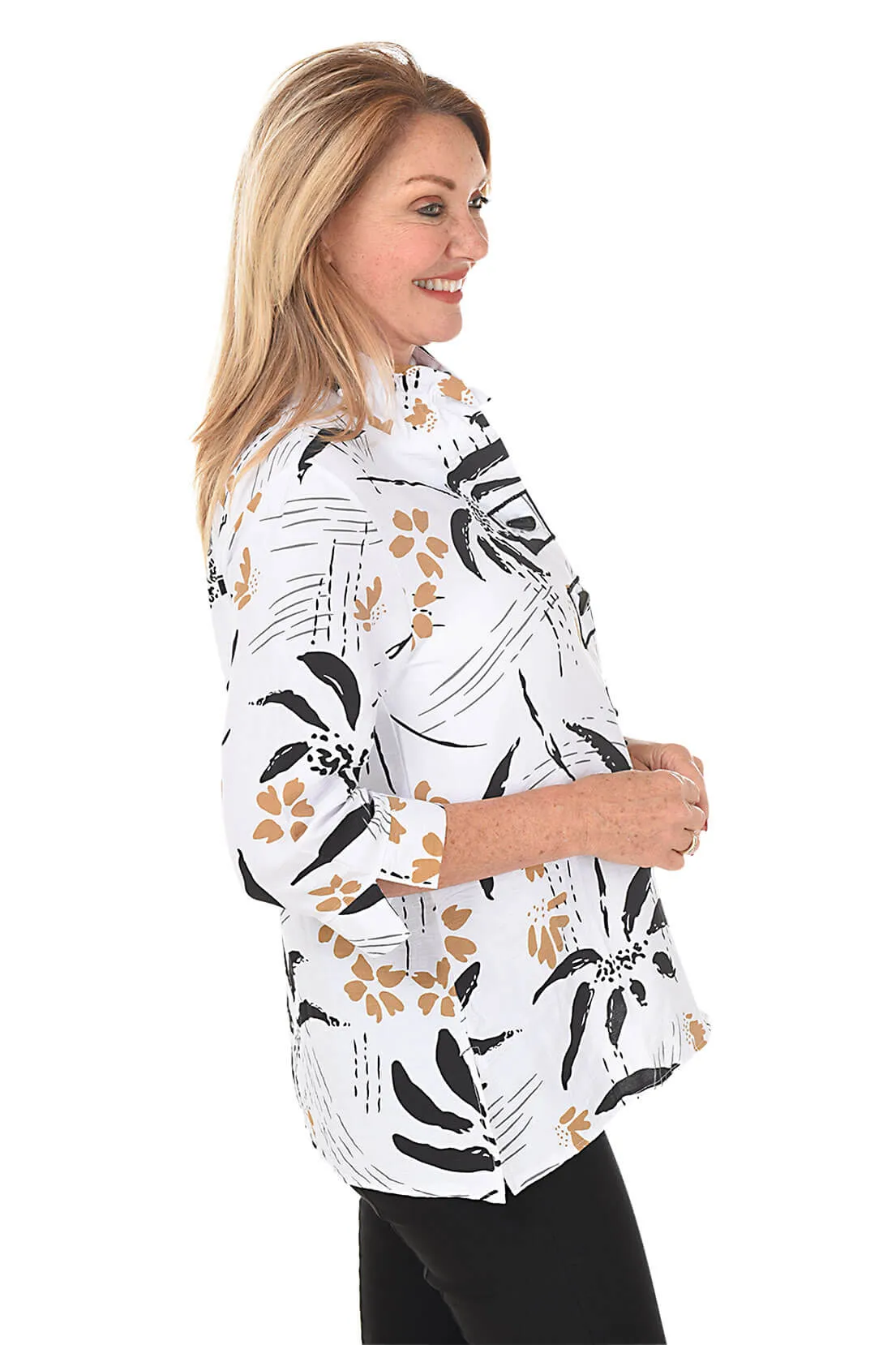 Coconut Palm Wire Collar Button Front Shirt