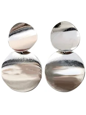 Concave Silver Tone Shield Earrings