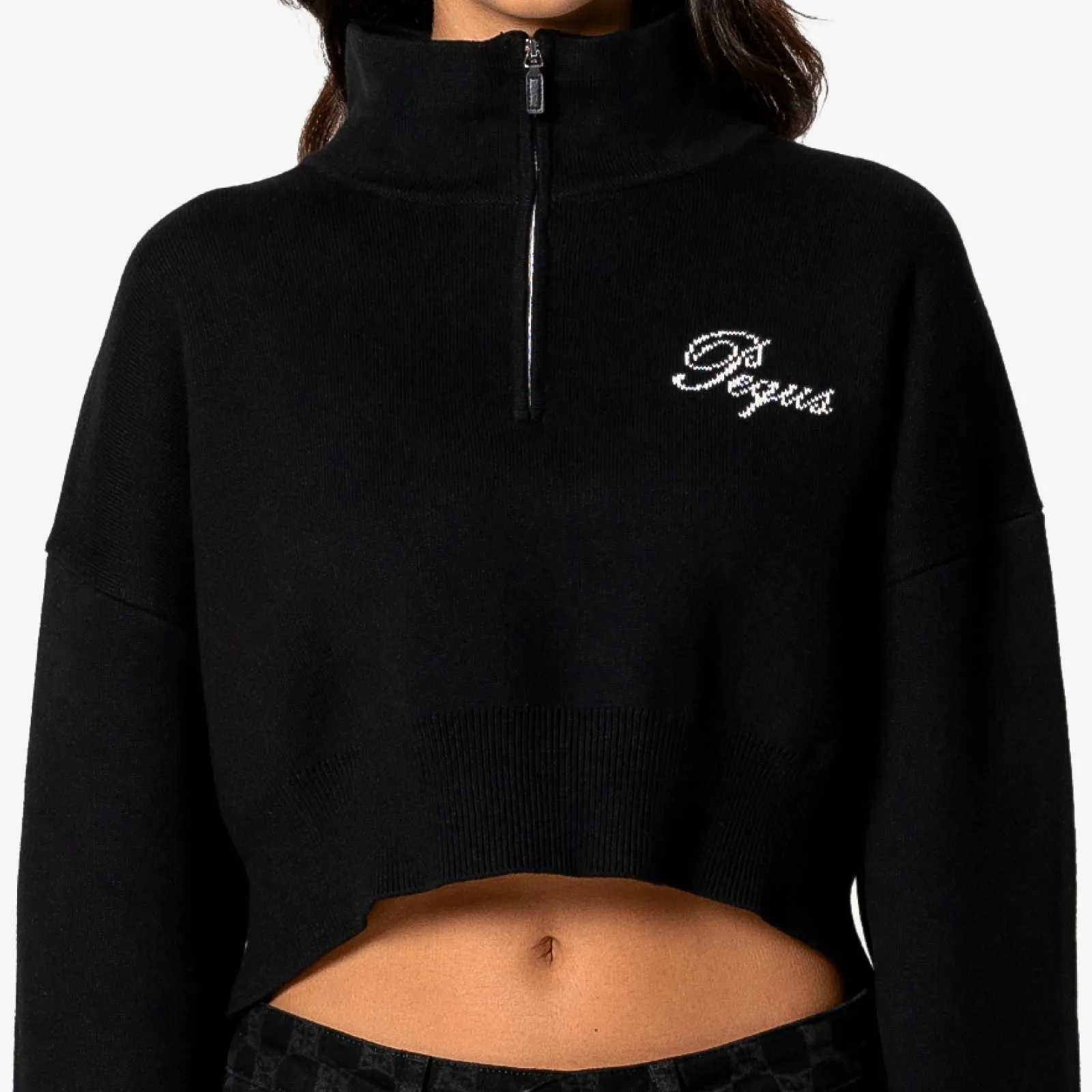 Cropped Handwritten Logo Knit Sweater