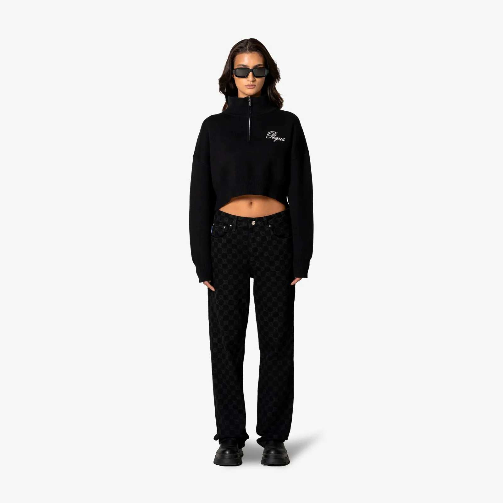 Cropped Handwritten Logo Knit Sweater