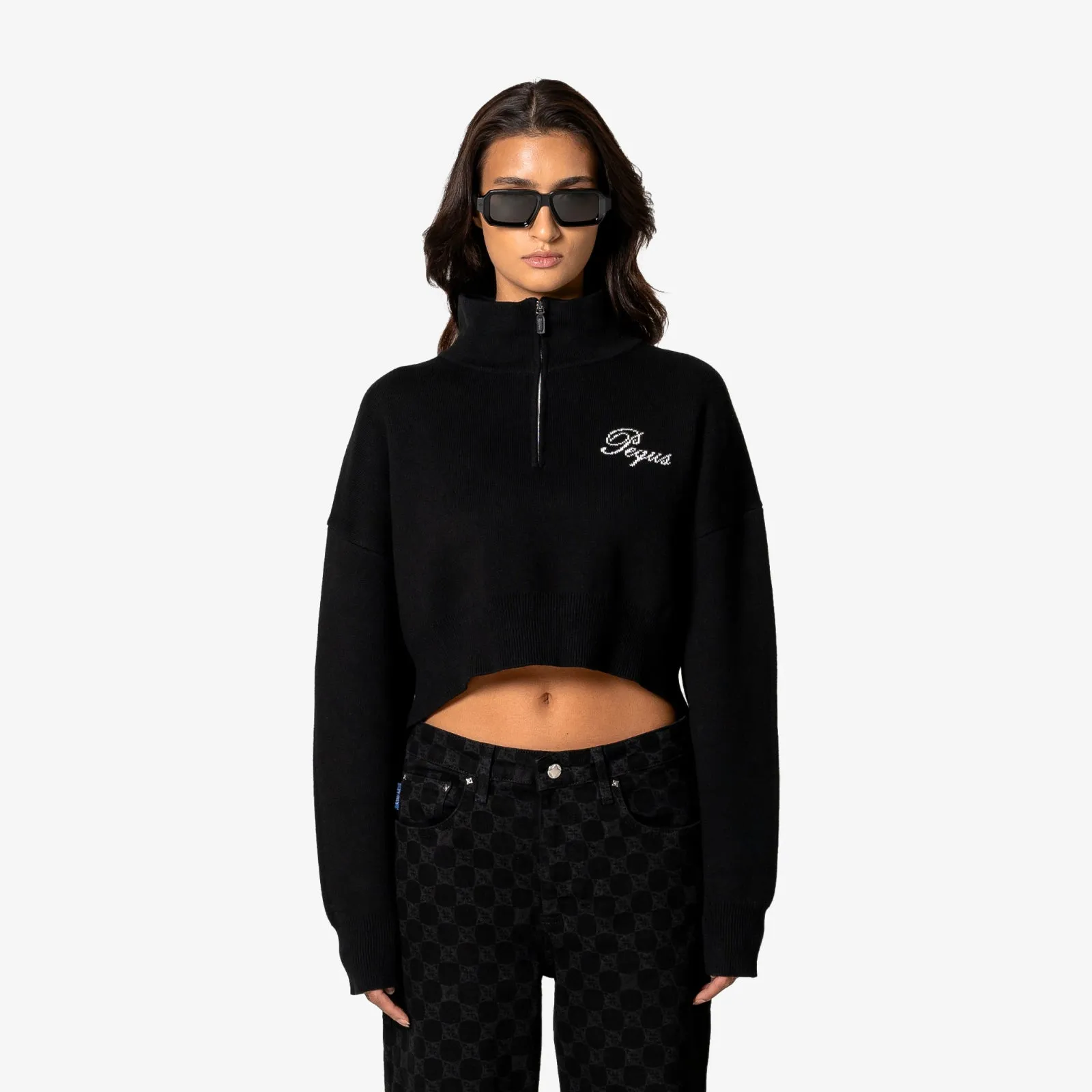 Cropped Handwritten Logo Knit Sweater