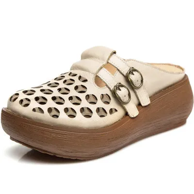 Double Buckles Summer Hollow Wedge Slippers