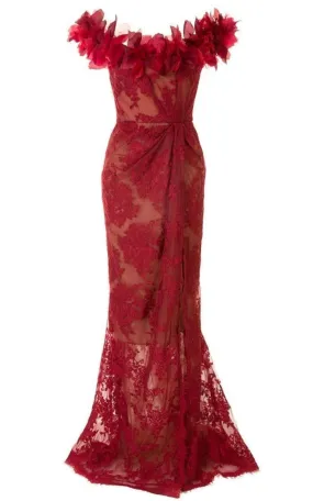 Floral Lace Off-The-Shoulder Gown