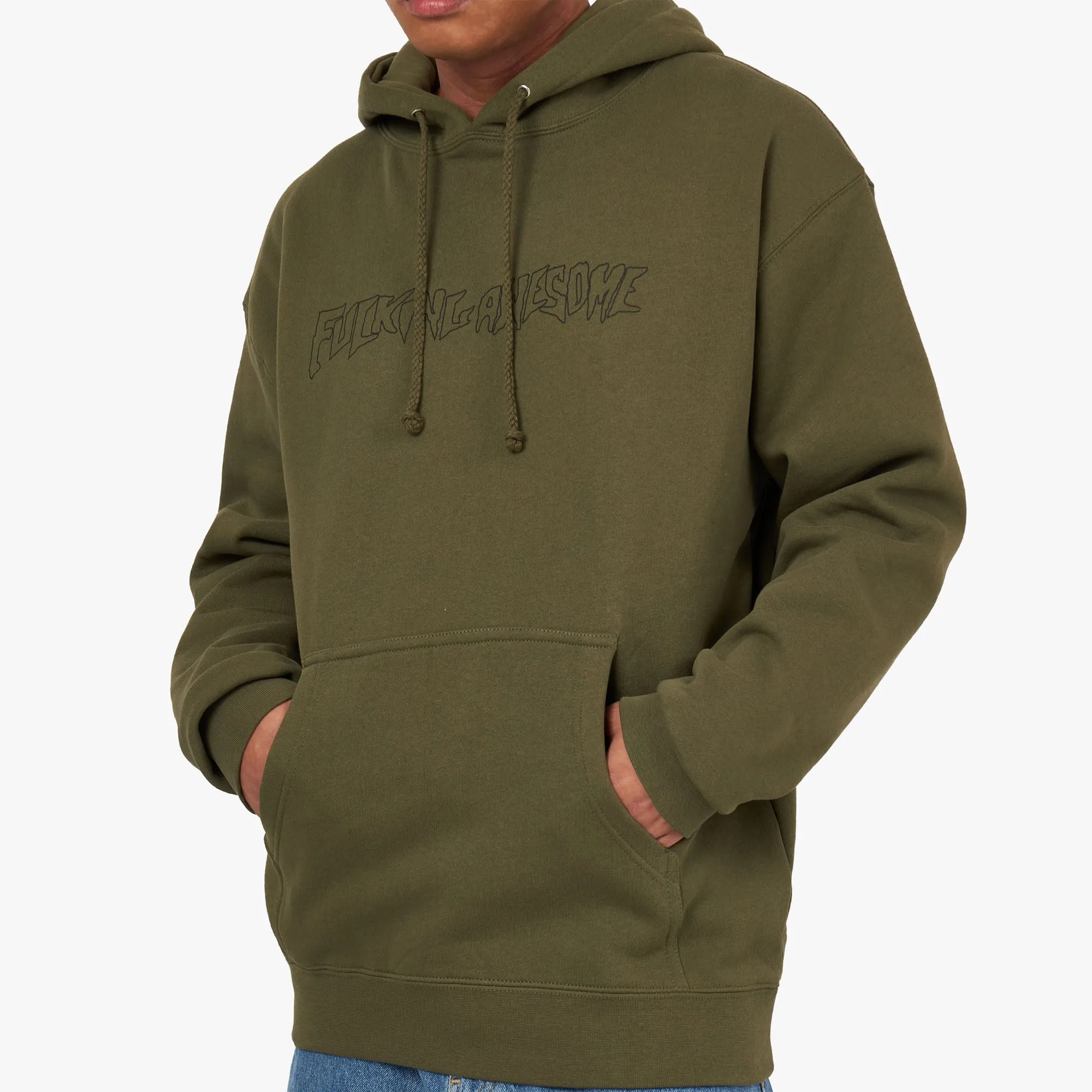 Fucking Awesome Outline Stamp Pullover Hoodie / Olive